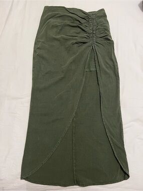 Zara Olive Green Ruched Wrap Maxi Skirt